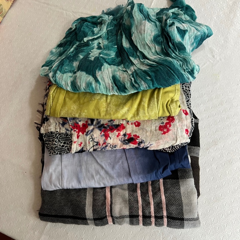 J. Jill Scarf Bundle Lot 5 Teal Tie Dye Floral Plaid Ombre Boho Cottagecore